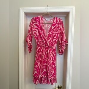 NWOT Hot Pink & Cream Wrap-Style Dress
